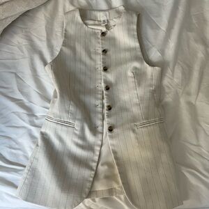 H&M Cream Pinstripe Long Vest